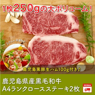 鹿児島産黒毛和牛A4ロースステーキ2枚 生ハム100g付