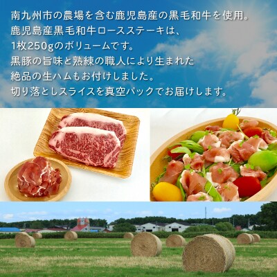 鹿児島産黒毛和牛A4ロースステーキ2枚 生ハム100g付