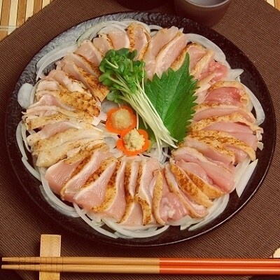 剛火あぶりの若鶏さしみ(タタキ)1.2kg 醤油付き