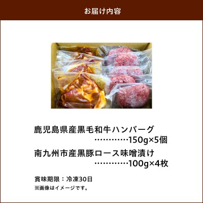 鹿児島県産黒毛和牛ハンバーグ・黒豚ロース味噌漬セット