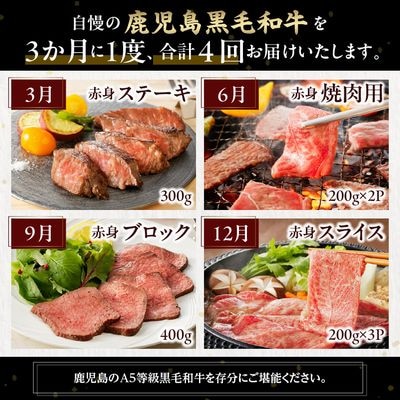 【全4回】A5等級 鹿児島黒毛和牛 赤身牛肉 定期便