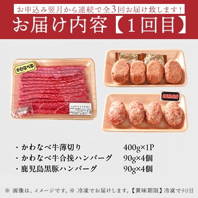 【全3回】かわなべ牛バラエティー定期便