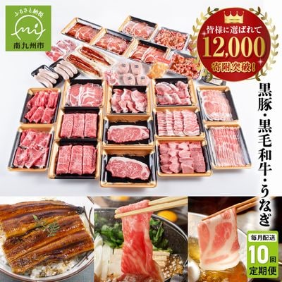 【全10回】鹿児島自慢の豚・牛・うなぎ!10回満足定期便