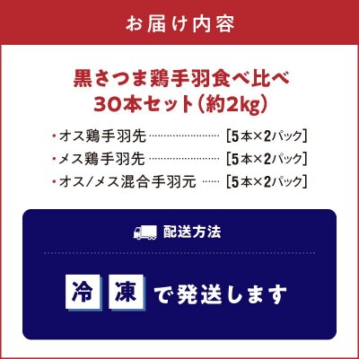 黒さつま鶏手羽食べ比べ30本セット(約2kg)
