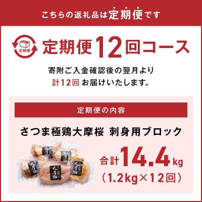 【全12回】さつま極鶏大摩桜 刺身用ブロック定期便