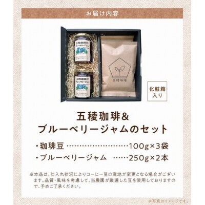五稜珈琲100g×3ヶ国・ブルーベリージャム250g×2個セット