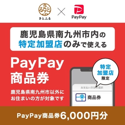 鹿児島県南九州市　PayPay商品券(6,000円分)※地域内の一部の加盟店のみで利用可