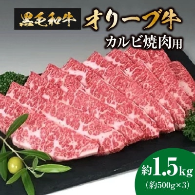 香川のプレミアム黒毛和牛オリーブ牛カルビ焼き肉用約1.5kg(約500g×3パック)