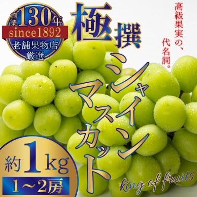 【2025年8月中旬より発送】極撰!シャインマスカット　約1kg(1～2房)