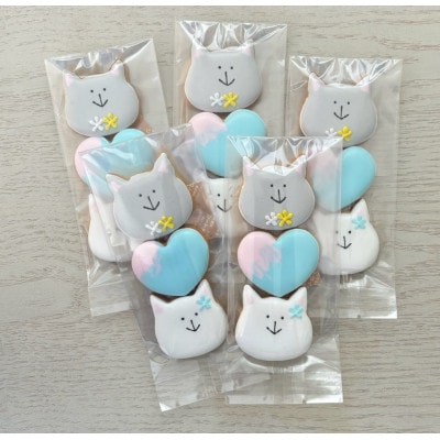 ネコ&ハートアイシングクッキー3枚入り　5セット