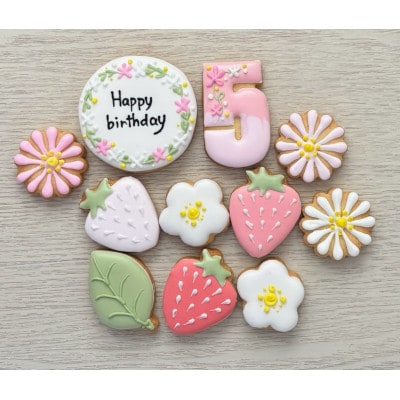 イチゴのバースデーアイシングクッキーセット【5歳向け】