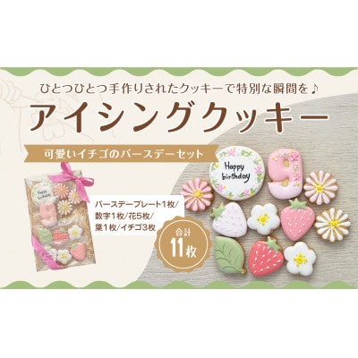イチゴのバースデーアイシングクッキーセット【9歳向け】