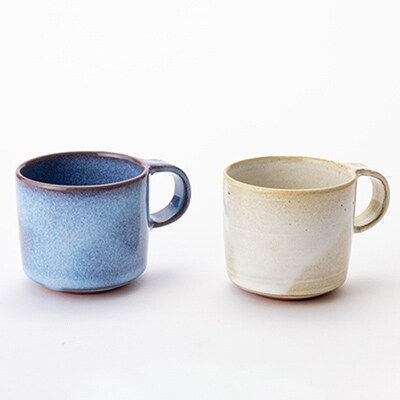 伝統工芸「新庄東山焼」デミタスカップ　青×白