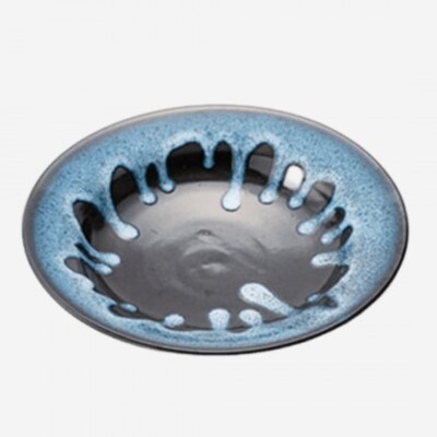 伝統工芸「新庄東山焼」黒釉なまこ流し皿