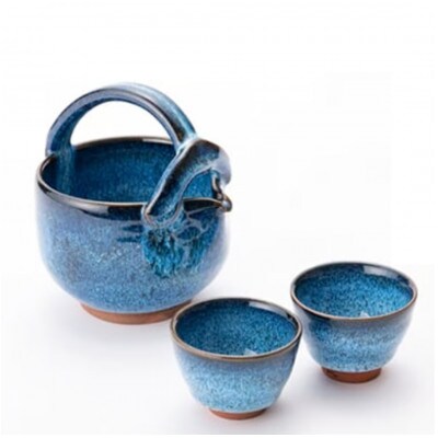 伝統工芸「新庄東山焼」黒なまこ手付き冷酒器セット