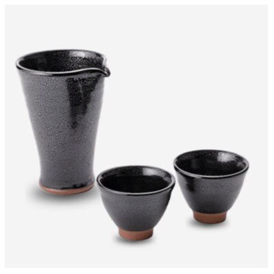 伝統工芸「新庄東山焼」油滴紋様・冷酒器セット