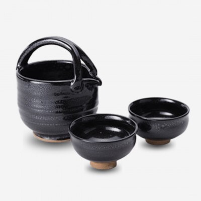 伝統工芸「新庄東山焼」油滴紋様・酒器セット