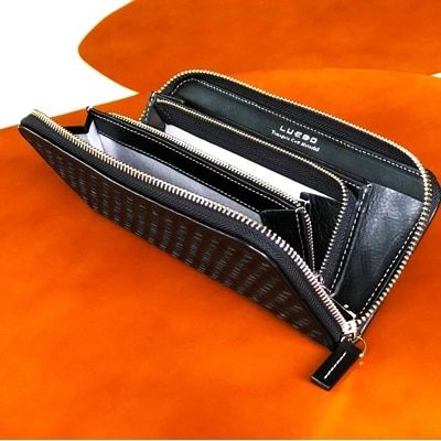 LUEGO 山形牛革 限定モデルラウンド長財布/ブラック×シルバー