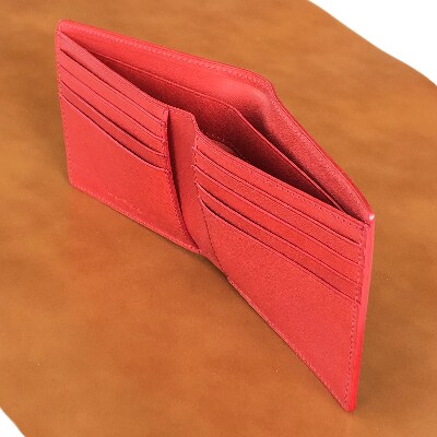 LUEGO Cordovan コードバン 二つ折り財布 小銭なし / ブラック×レッド