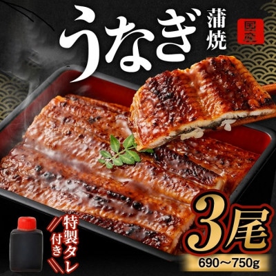 「国産うなぎ蒲焼」3尾(690g～750g)と特製タレ3個セット【年末年始にもオススメ】