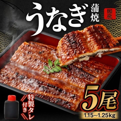【毎月定期便】「国産うなぎ蒲焼」5尾(1.15kg～1.25kg)と特製タレ5個セット全3回