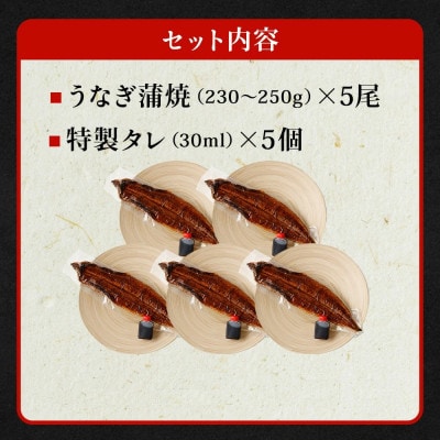 【毎月定期便】「国産うなぎ蒲焼」5尾(1.15kg～1.25kg)と特製タレ5個セット全3回