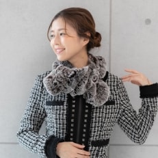 レッキスラビットヤ―ンフリルマフラー 　ブラウンミックス