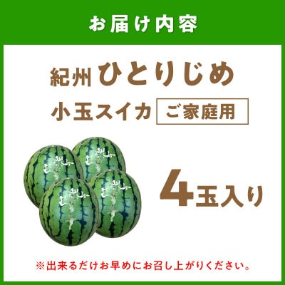 紀州ひとりじめ(小玉スイカ) 4玉(M～Lサイズ) 6kg程度 ≪家庭用≫