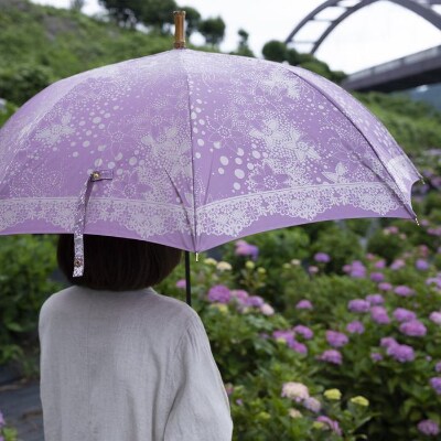 槙田商店【晴雨兼用】長傘 kirie ドットフラワー:アメジスト
