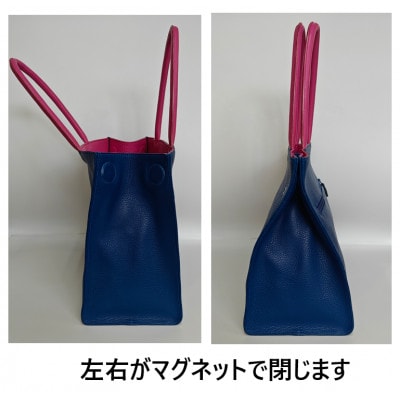 「鞄工房　香」タンポポのレザートートバッグ(ブルー)