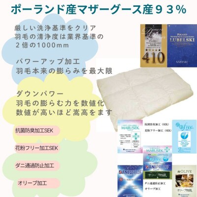<ポーランド産マザーグース93%>羽毛肌布団 シングル ダウンパワー410