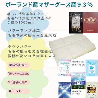 <ポーランド産マザーグース93%>羽毛肌布団シングル ダウンパワー440