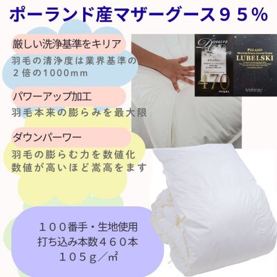 羽毛布団 ダブル 100番手 ポーランド産マザーグース95%ダウンパワー470 掛け布団