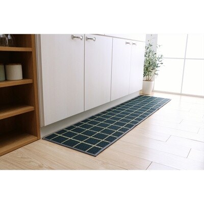 お手入れフリーキッチンマットチェック(43×240)(色:ネイビー) AA026