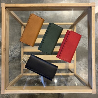 イタリアンバケッタレザーの三つ折りキーケース/キャメル BK055