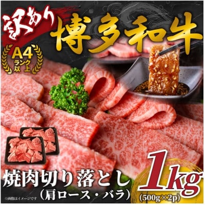 訳あり!博多和牛焼肉切り落とし(肩ロース・バラ)(1kg[500g×2p])(大木町) CP022