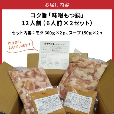 福岡の味をご自宅で!コク旨「味噌もつ鍋」12人前セット　(6人前×2セット) CM003