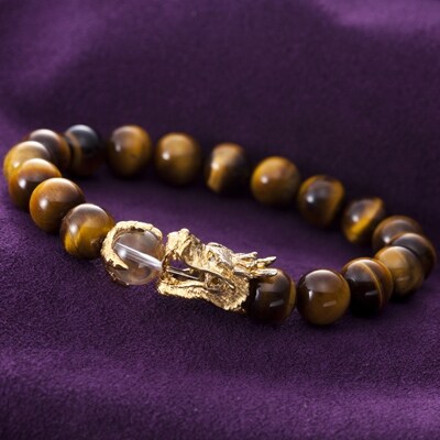 ドラゴン虎目石ブレスレット 宝珠に水晶 目にダイヤ使用 紳士向きサイズ お礼品詳細 ふるさと納税なら さとふる