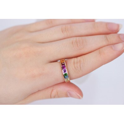 美品 K18YG マルチカラー アミュレット リング D:0.10ct