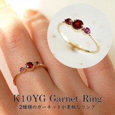 ジュエリー】K10 イエローゴールド 2色のガーネットリング 保証書付 NR