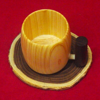 檜のカップ　黒檀の持ち手