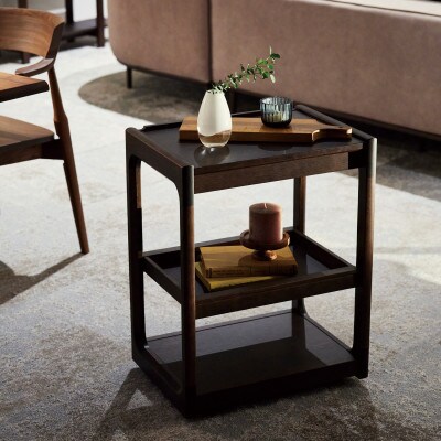 【浜本工芸】オーク無垢　No.4908ワゴン　トレー付き