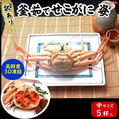 松葉ガニの本場　訳あり釜茹でセコガニ姿(冷凍)中サイズ5杯　高鮮度3D凍結　せいこがに　親ガニ　メス