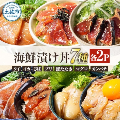 土佐の海鮮漬け丼7種 各2袋セット(タイ・マグロ・イカ・ブリ・カンパチ・サバ・わら焼き鰹たたき)