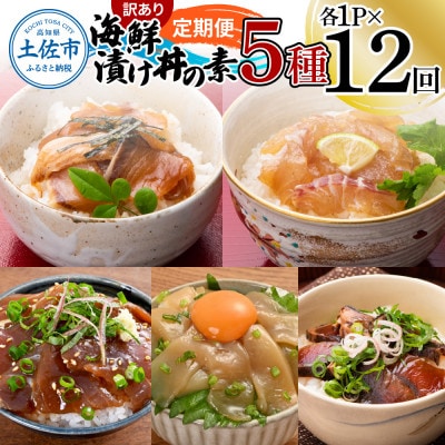 【毎月定期便】訳あり土佐の海鮮漬け丼(5種×各1袋)セット全12回