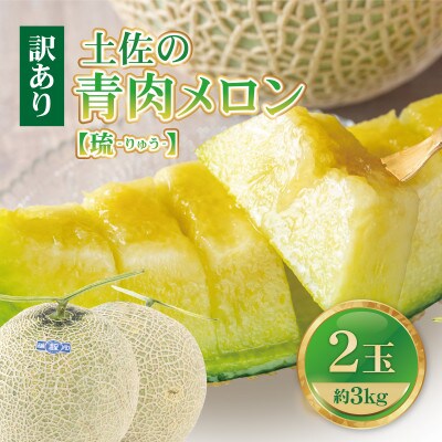 【訳あり】 土佐の青肉メロン【琉】 2玉入 家庭用 合計約3kg以上