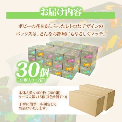 アミューズボックスティッシュ 30箱 1箱200組(400枚) 天然パルプ100%