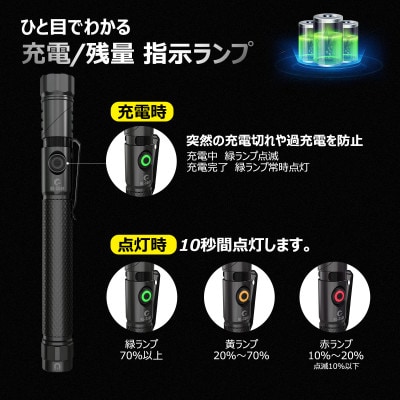 充電式LEDスリムライト ペンケースに入る大きさ マグネット内蔵 L字 懐中電灯 HL-350F