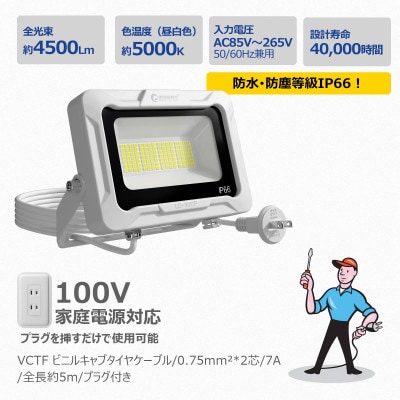 LED投光器 30W スタンドライト コンセントプラグ付き 5mコ-ド 4500LM LD-30CP