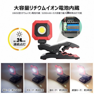 クリップ型 充電式LEDライト 角度調整自由 磁石付 1600LM YC-1600M